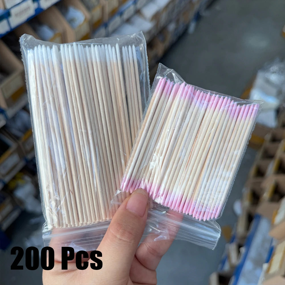400pcs Pink Double Head Nail Art Cuticle Pusher Remover 7CM Orange Wood Sticks Cotton Swab Clean Tool for Nail Rhinestone Makeup