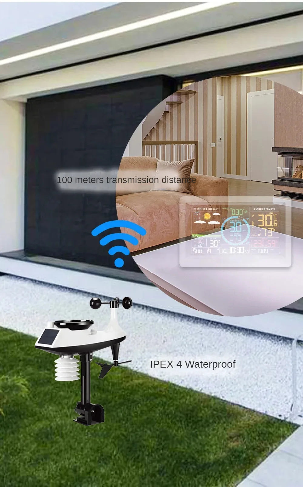 No wiring required Multifunctional Weather Station Temperature Humidity Wind Speed and Rainfall Detection Weather Forecast Clock