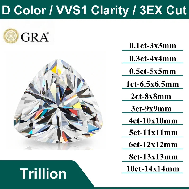 D Color Super White Moissanite Diamond Round / Oval / Pear / Radiant / Emerald / Heart / Princess / Cushion / Asscher / Triangle