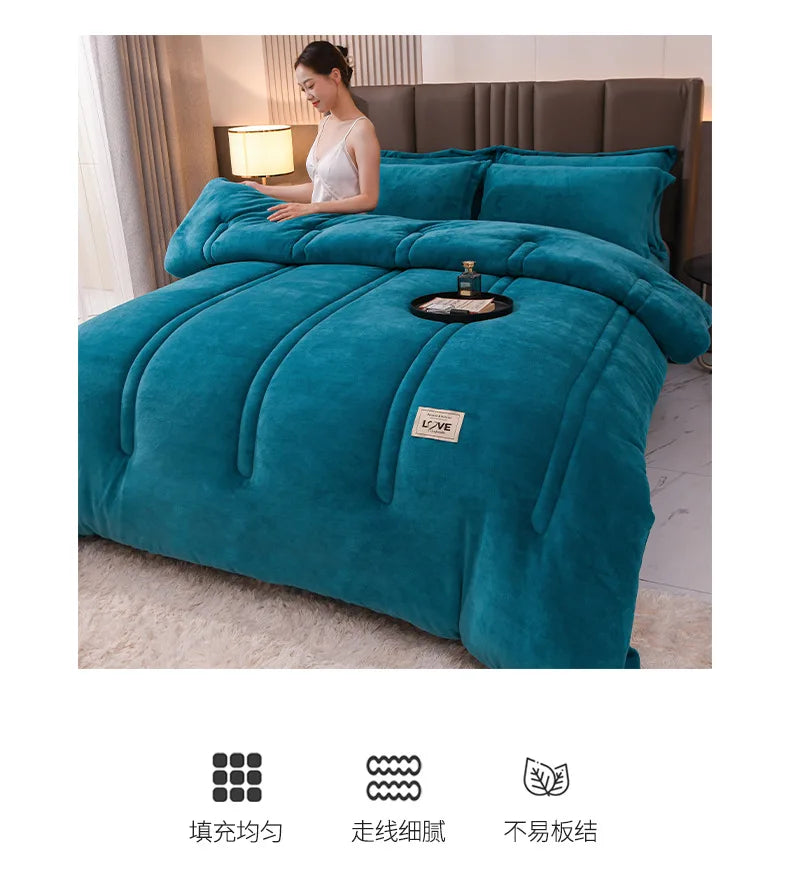 Thicken Lamb Double-faced Velvet Quilt Wool Super Warm Winter Comforter Students Dormitory Luxury Blanket Soft Quilt Duvets