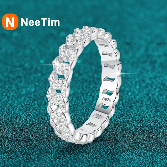 NeeTim Full D Color Moissanite Wedding Band Ring 925 Sterling Silver Lab Diamond Eternity Bands Engagement Rings for Women