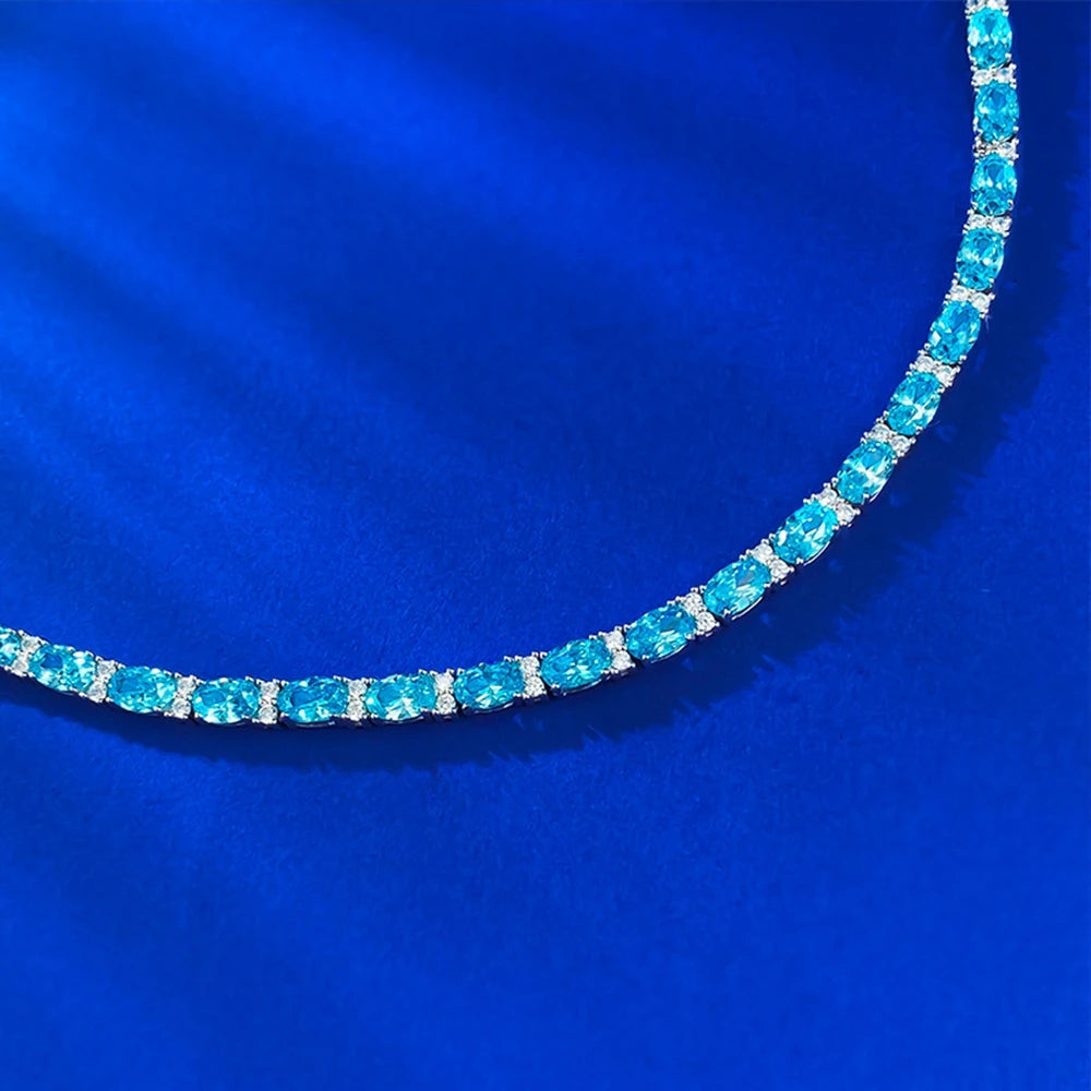 Wong Rain Classic 925 Sterling Silver Oval Cut 4*6MM Aquamarine High Carbon Diamond Gems Bracelets Bangle Fine Jewelry Wholesale