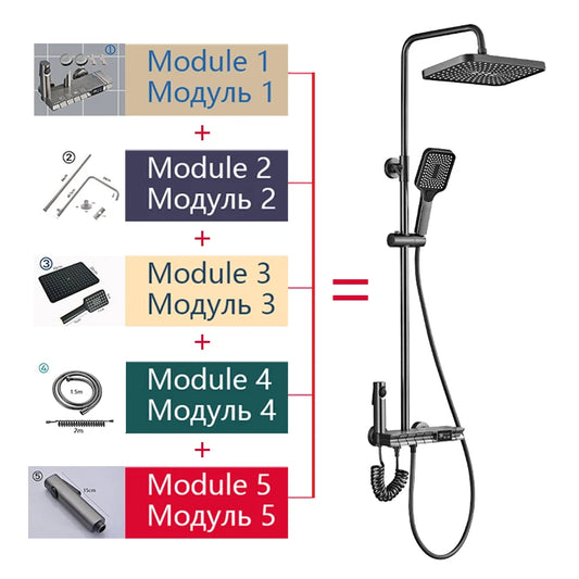 DIY Shower Set Bathroom Shower System Wall Mounted Bathtub Shower Faucet Gray Black Golden White Digital LED Temperature Shower