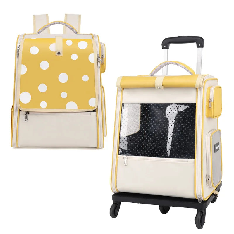 Multifunctional pull rod pet bag portable cat suitcase cat bag outing large capacity double shoulder breathable pet backpack