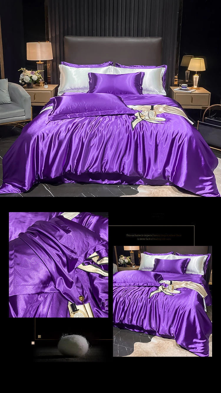 Real 100% Mulberry Silk Bedding Set with Duvet Cover Fitted/Flat Bed Sheet Pillowcase Solid Color 4pcs King Queen Twin Bed Sets