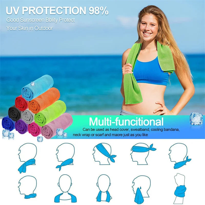 Cool Towel  Portable Mini Silica Gel Set Cold Towel Polyester Fiber Outdoor Cooling Towel Fitness sports gym Running quick Dry