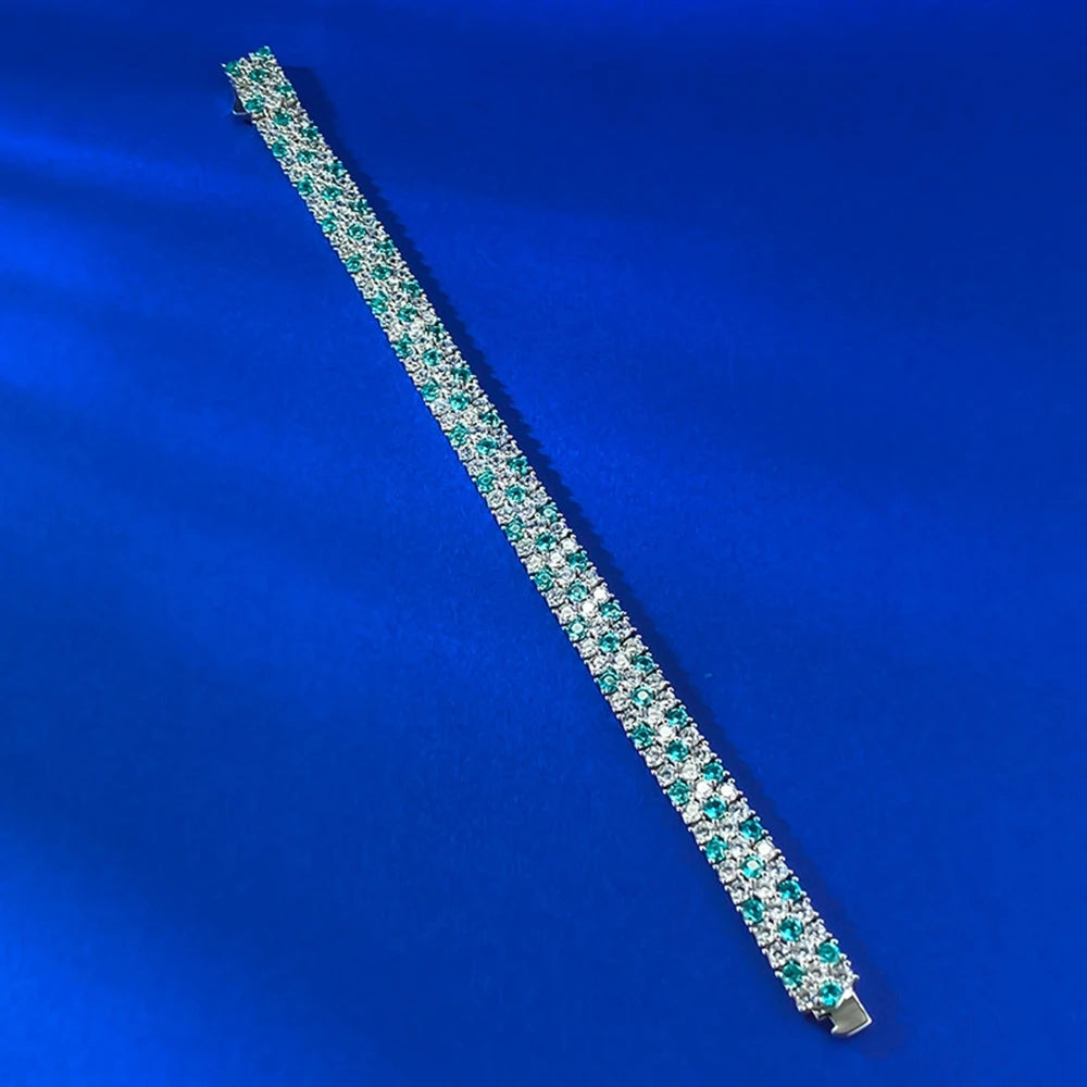 Wong Rain Luxury 925 Sterling Silver Paraiba Tourmaline High Carbon Diamond Gems Women Bracelets Bangle Fine Jewelry 15-18 CM