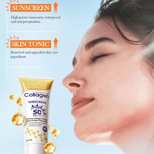 1/3PCS SADOER 40G Collagen Sunscreen Refreshing Sun Cream Spf 50 Oil Control Anti UV Anti Oxidant Facial Moisturize Sun Cream