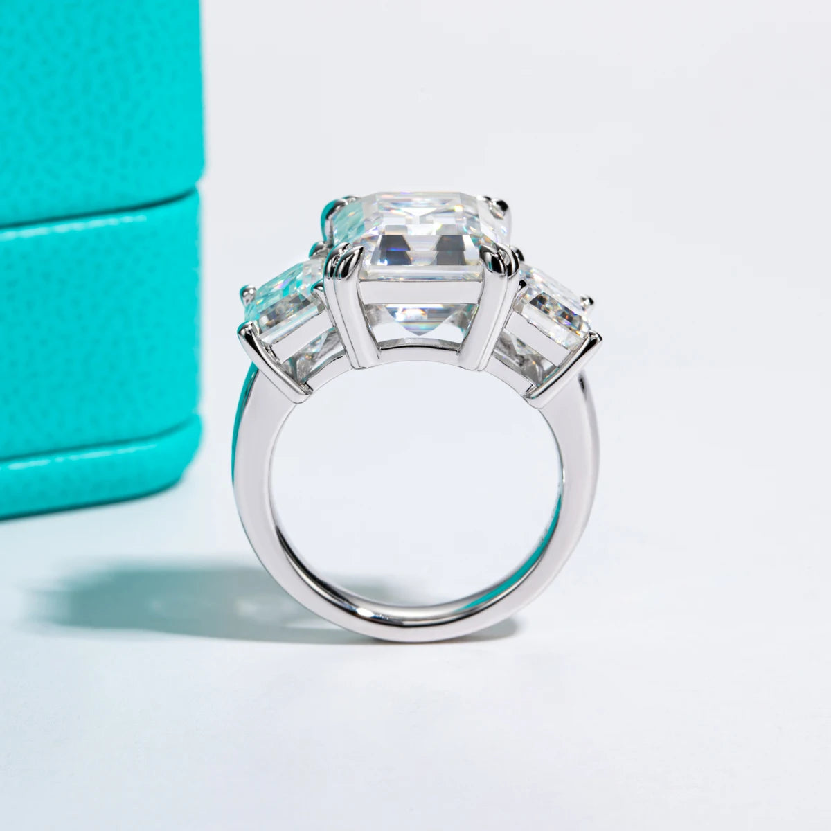 AnuJewel 12cttw Emerald Cut D Color Moissanite Engagement Ring For Women 925 Sterling Silver 3 Stone Ring Jewelry Wholesale