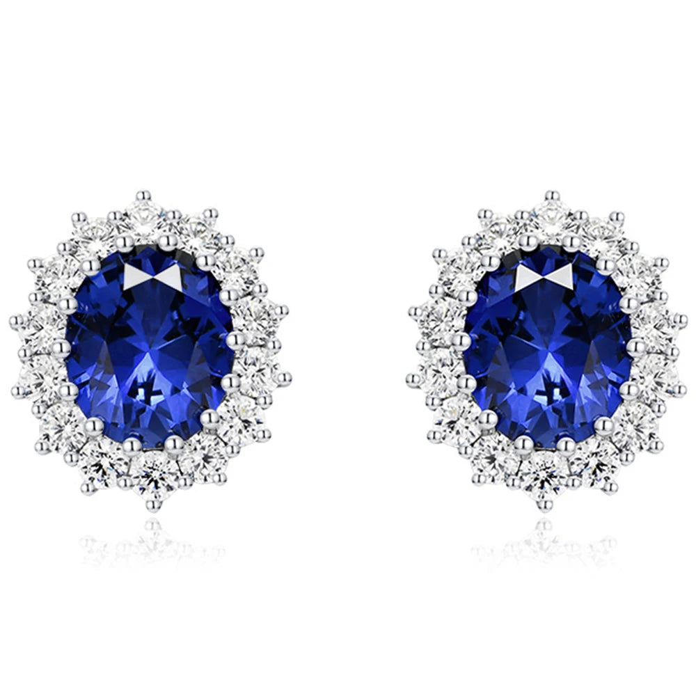 WUIHA Vintage 925 Sterling Silver 9 * 11 MM Oval Cut Lab Sapphire High Carbon Diamonds Gemstone Ear Studs Earrings Fine Jewelry
