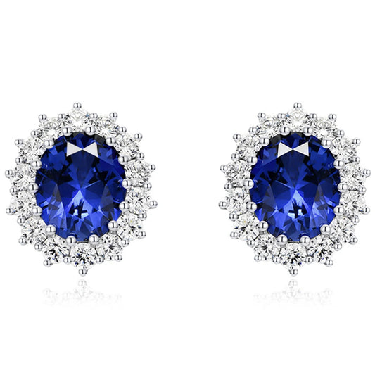 WUIHA Vintage 925 Sterling Silver 9 * 11 MM Oval Cut Lab Sapphire High Carbon Diamonds Gemstone Ear Studs Earrings Fine Jewelry