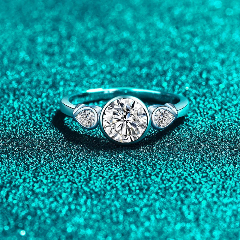 NeeTim Pear Round Cut Full Moissanite Ring for Women 925 Sterling Silver with White Gold Plated Lab Diamond Rings Wedding Band