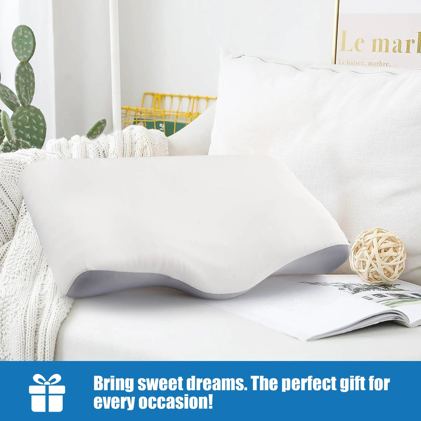 Gray Ergonomic Butterfly Memory Foam Pillow for Neck Support, Comfort, and Pain-Free Sleep