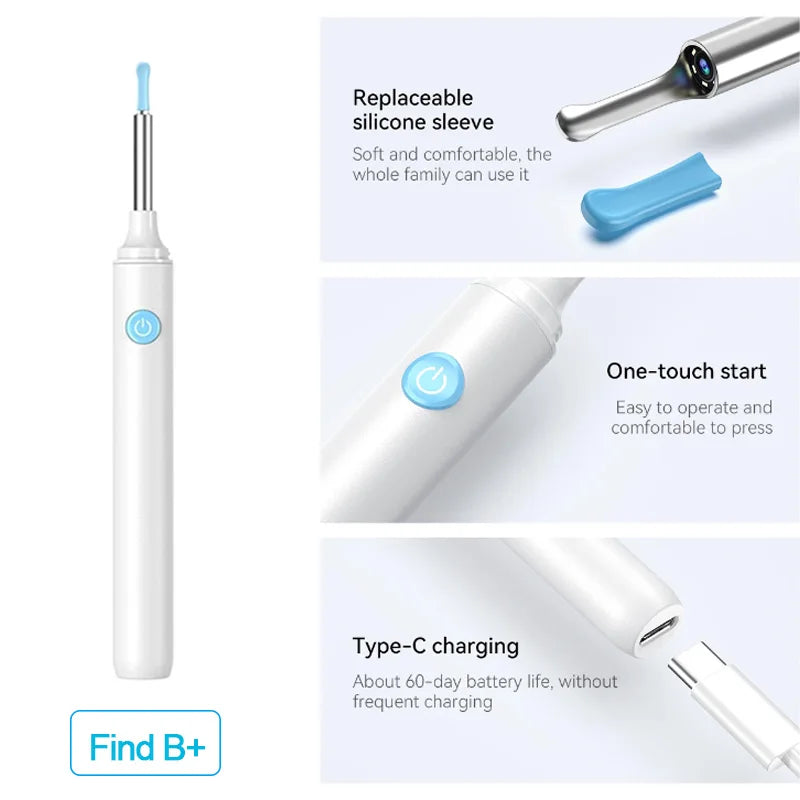 Smart Visual Ear Cleaner with Camera  Ear Sticks USB C Charging Ear Wax Removal Tool WIFI Connection 6 LED Lights Earpick