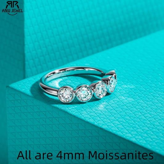 AnuJewel 4mm 1.5cttw Moissanite Wedding Bands 925 Sterling Silver Half Eternity Bezel Rings for Women Jewelry Wholesale