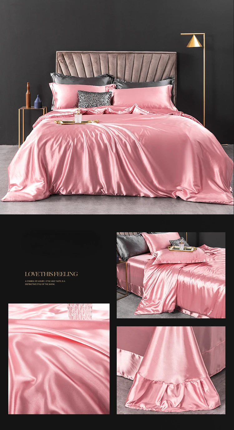 100% Pure Silk Bedding Sets High End Quilt Bed Cover Set Duvet Cover Bedsheet Pillowcases 4pcs Natural Luxury Bedcloth Sets
