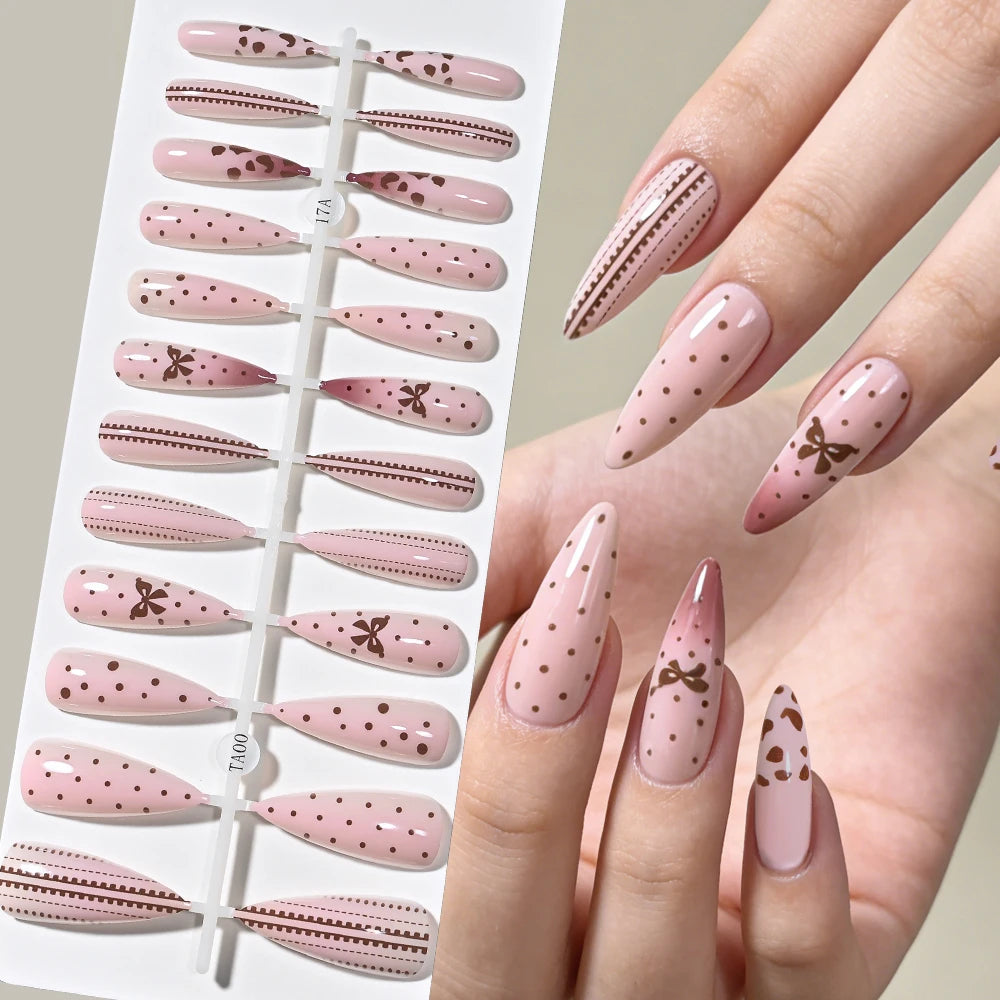 120Pcs Y2k Star Leopard Print Long Stilettos False Nails 5-Styles Pink/Blue Glossy Acrylic Press on nails Full Cover Fake Nails_