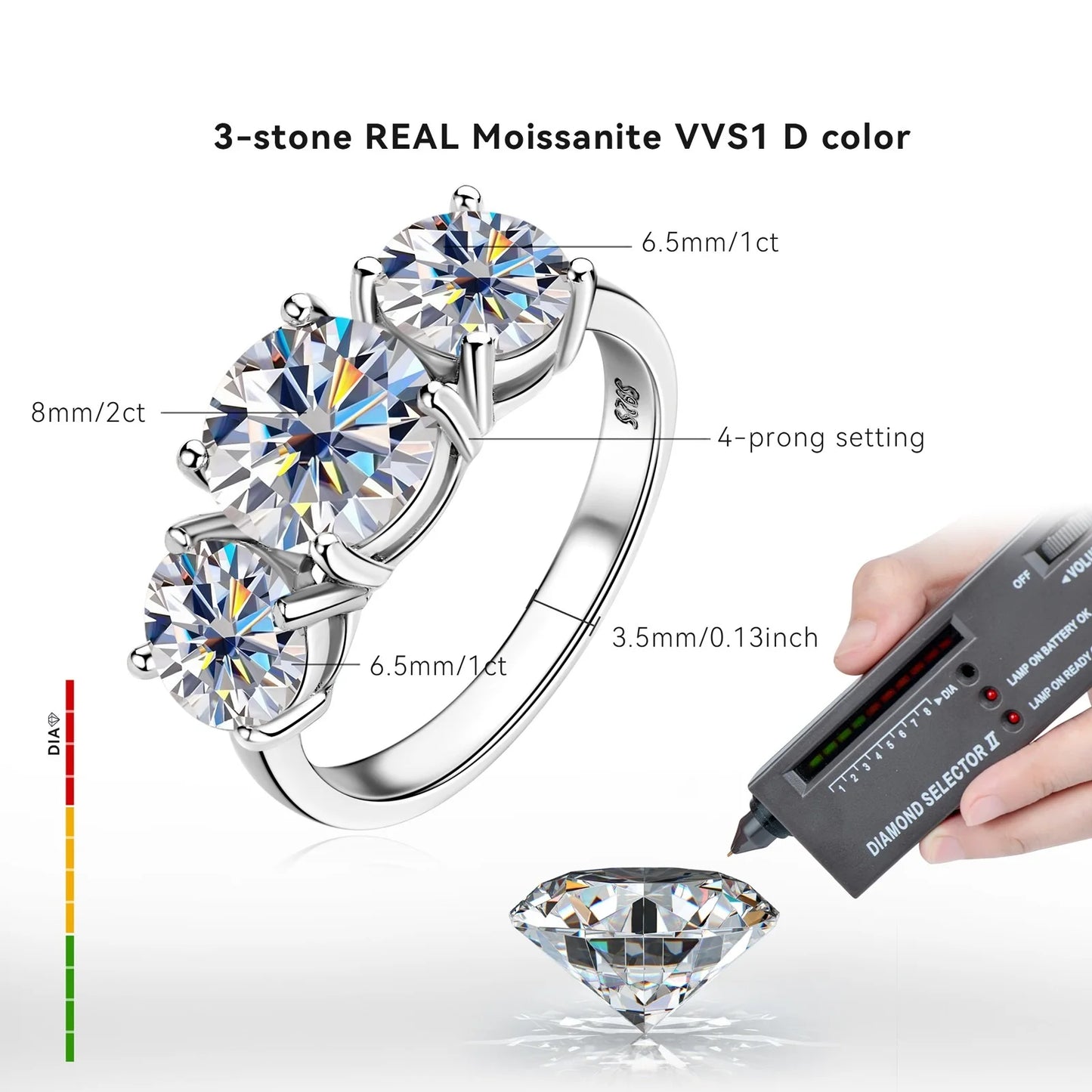 Anziw 3-stone Real 3.6CT Moissanite Wedding Rings for Women 100% S925 Silver Engagement Promise Band Fine Accessories Jewelry