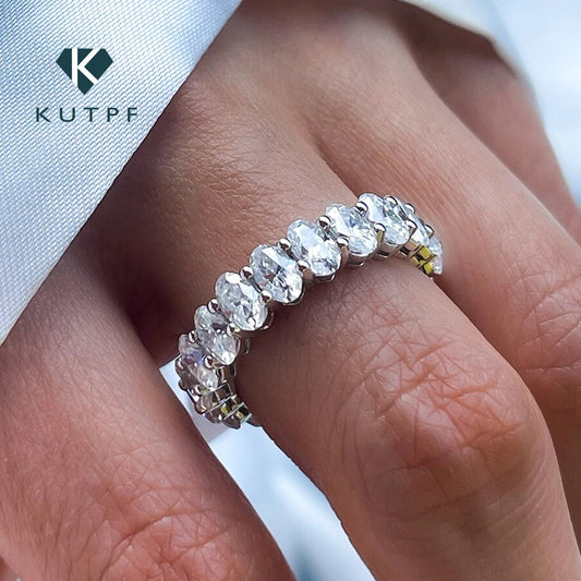 0.3 Carat Oval Cut Moissanite Eternity Rings with Certificate Half/Full Diamond Wedding Band for Women 925 Silver Stacking Ring