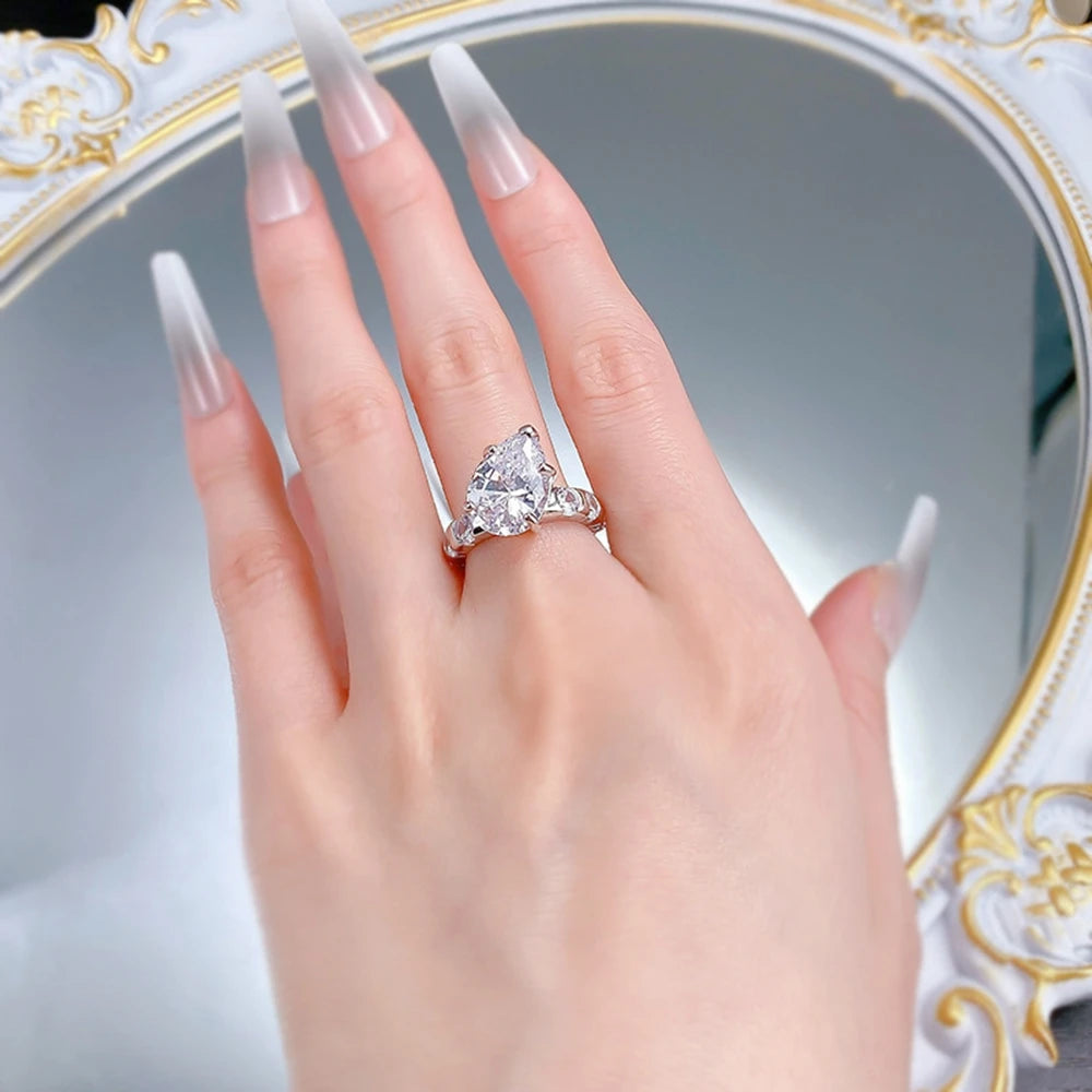 Wong Rain 925 Sterling Silver Pear Cut 10*14 MM Lab Sapphire High Carbon Diamond Gemstone Wedding Engagement Rings Fine Jewelry