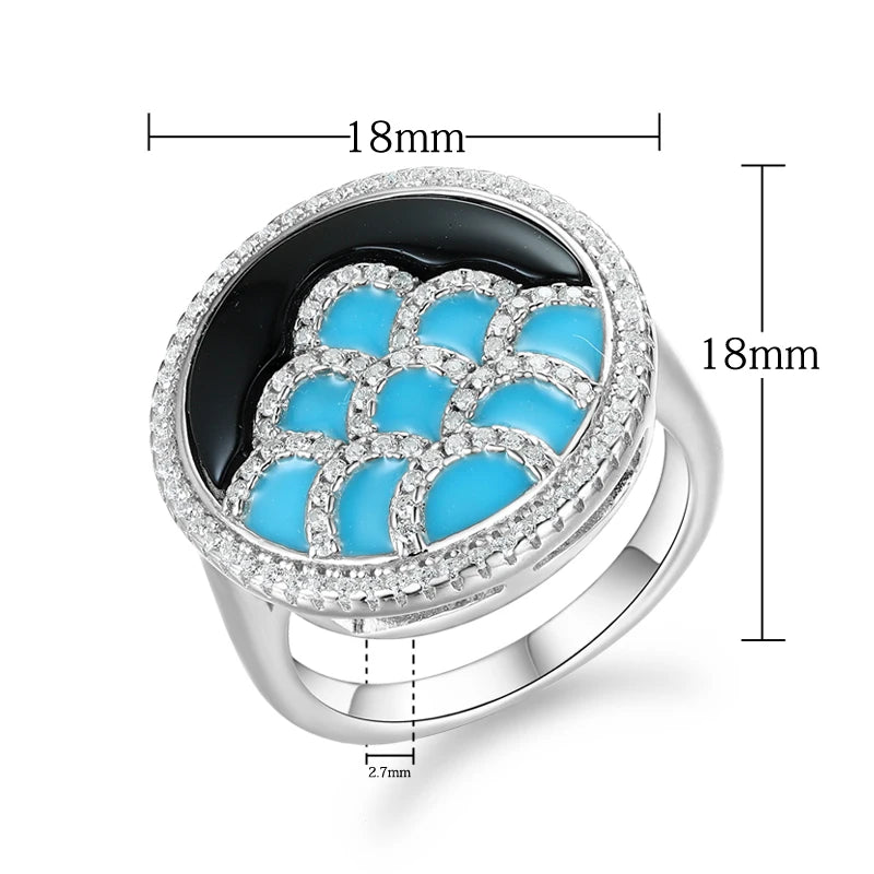 LAYA 925 Sterling Silver Ring Blue Decoration Finger Rings High Quality Zircon Handmade Enamel for Women 2025 Trend Jewelry