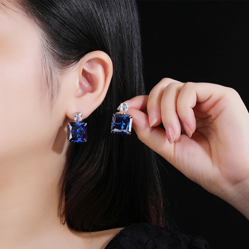 WUIHA Vintage 100% 925 Sterling Silver Lab Sapphire High Carbon Diamonds Wedding Engagement Drop Dangle Earrings Fine Jewelry