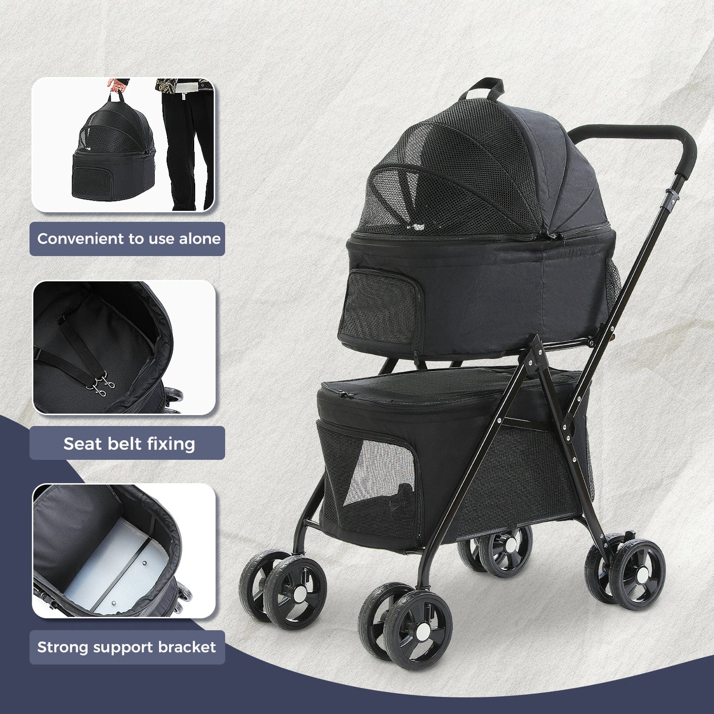 Foldable Pet Stroller 4-Wheel Dog Travel Stroller Pushchair Jogger with Storage Basket for Puppy Cat Pet Suplies Outdoor