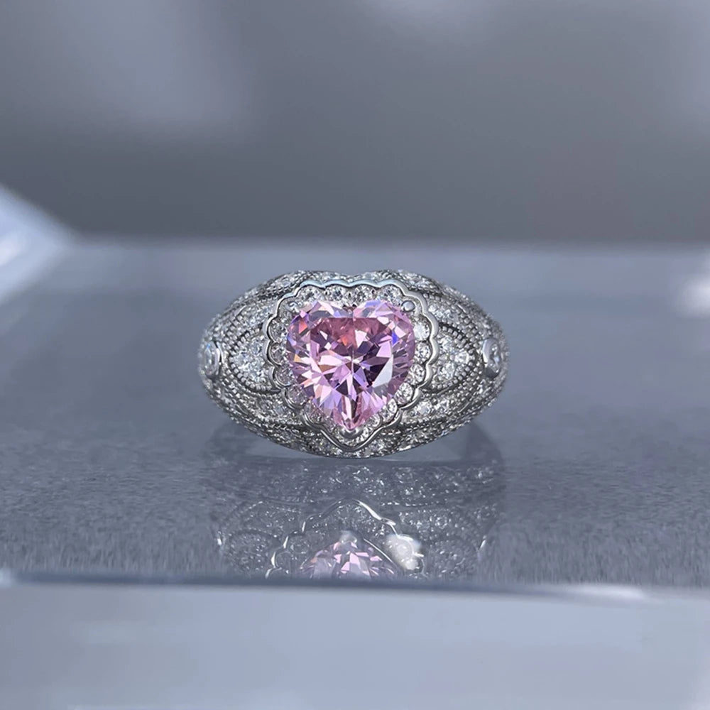 Wong Rain 925 Sterling Silver Heart Cut 8 MM Citrine Sapphire High Carbon Diamond Ring for Women Fine Jewelry Anniversary Gifts