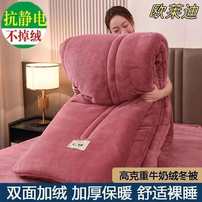 Thicken Lamb Double-faced Velvet Quilt Wool Super Warm Winter Comforter Students Dormitory Luxury Blanket Soft Quilt Duvets