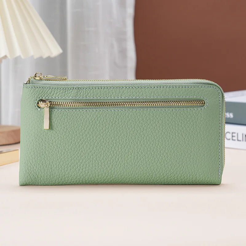 Women's Genuine Leather Long Wallets Cowhide Coin Purse Multi-card  Wallet for Women