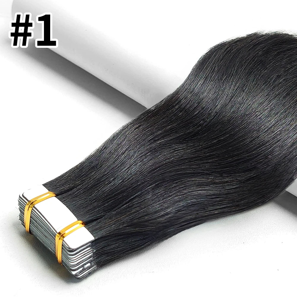 Tape In Hair Extensions Remy Human Hair 20pcs Straight Seamless Skin Weft Tape Hair Extensions Natural Black Hair For Women