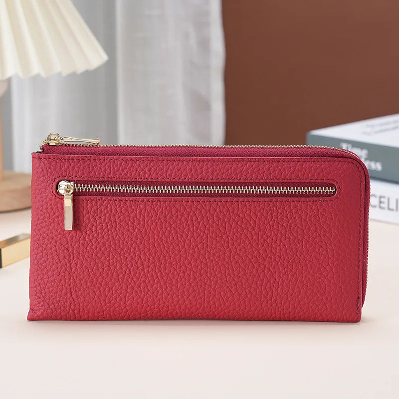 Women's Genuine Leather Long Wallets Cowhide Coin Purse Multi-card  Wallet for Women