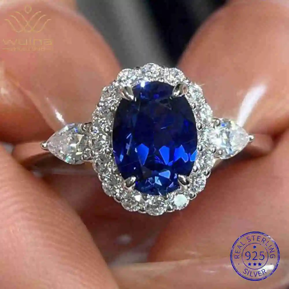 WUIHA Vintage 100% 925 Sterling Silver 2 CT Lab Sapphire High Carbon Diamonds Gemstone Wedding Engagement Ring Fine Jewelry