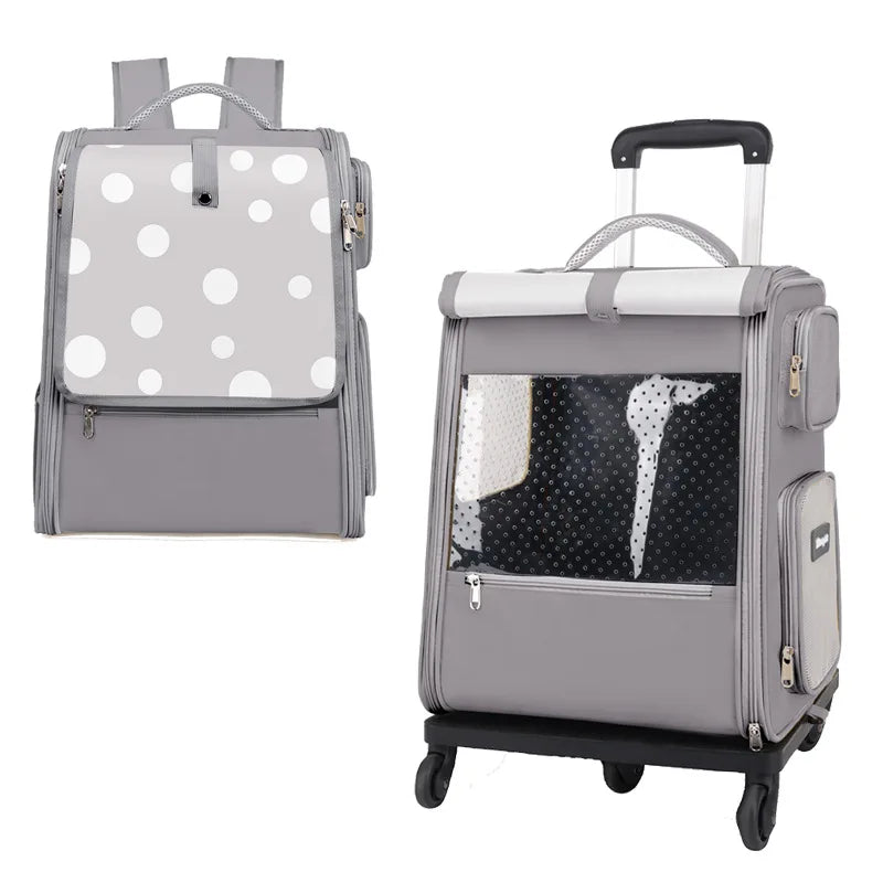 Multifunctional pull rod pet bag portable cat suitcase cat bag outing large capacity double shoulder breathable pet backpack