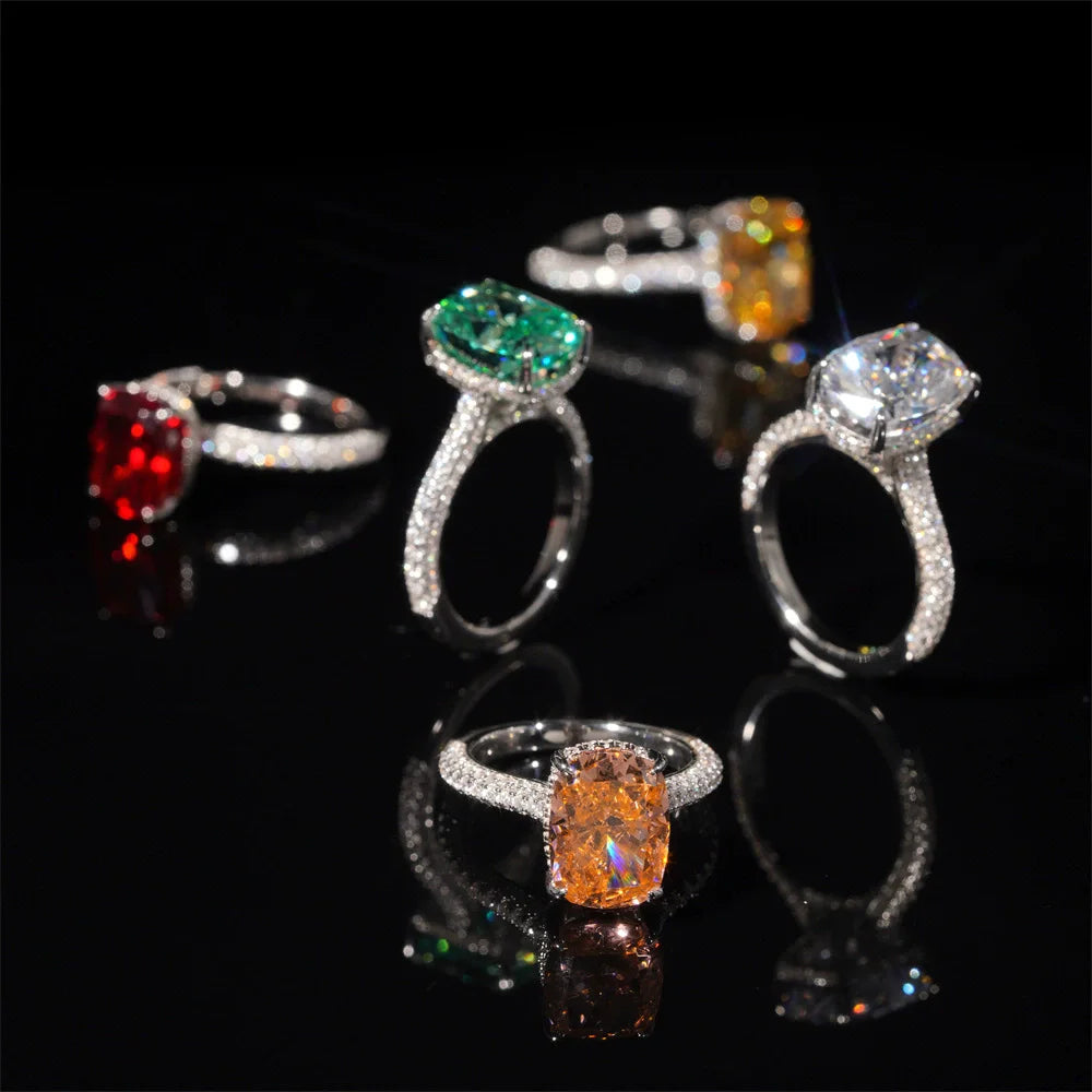 Wong Rain 925 Sterling Silver Crushed Ice Cut 9*12 MM Lab Sapphire Paraiba Citrine Morganite Gems Engagement Rings Fine Jewelry