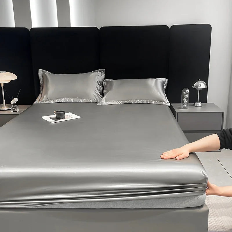 Summer Satin Waterproof Couple bed Fitted Sheet Double bed sheets Mattress Cover Bed linen protector single Queen NO Pillowcase