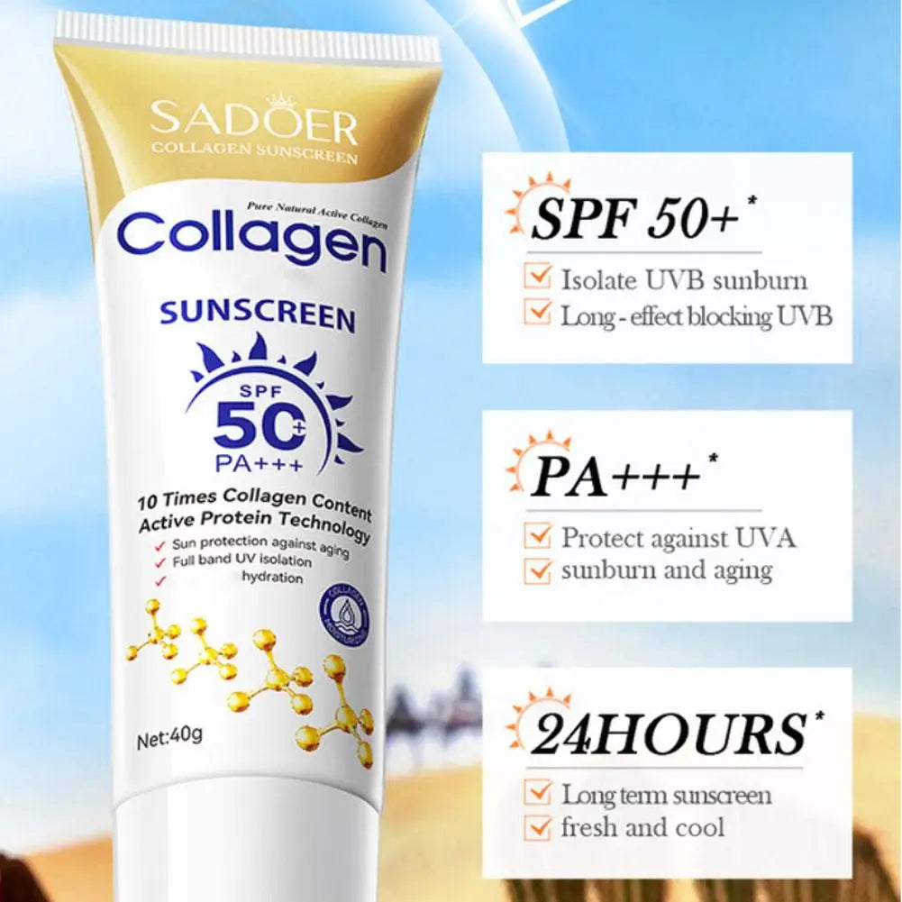 1/3PCS SADOER 40G Collagen Sunscreen Refreshing Sun Cream Spf 50 Oil Control Anti UV Anti Oxidant Facial Moisturize Sun Cream