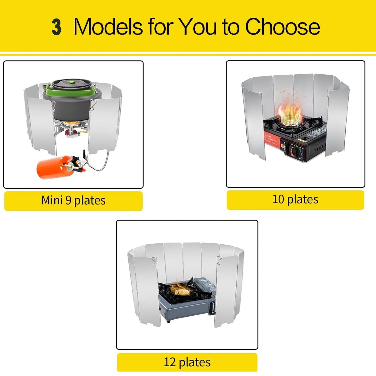 9/10/12 Plates Stove Windscreen, Aluminum Stove Windshield with Drawstring Bag, for Camping, Butane Stoves