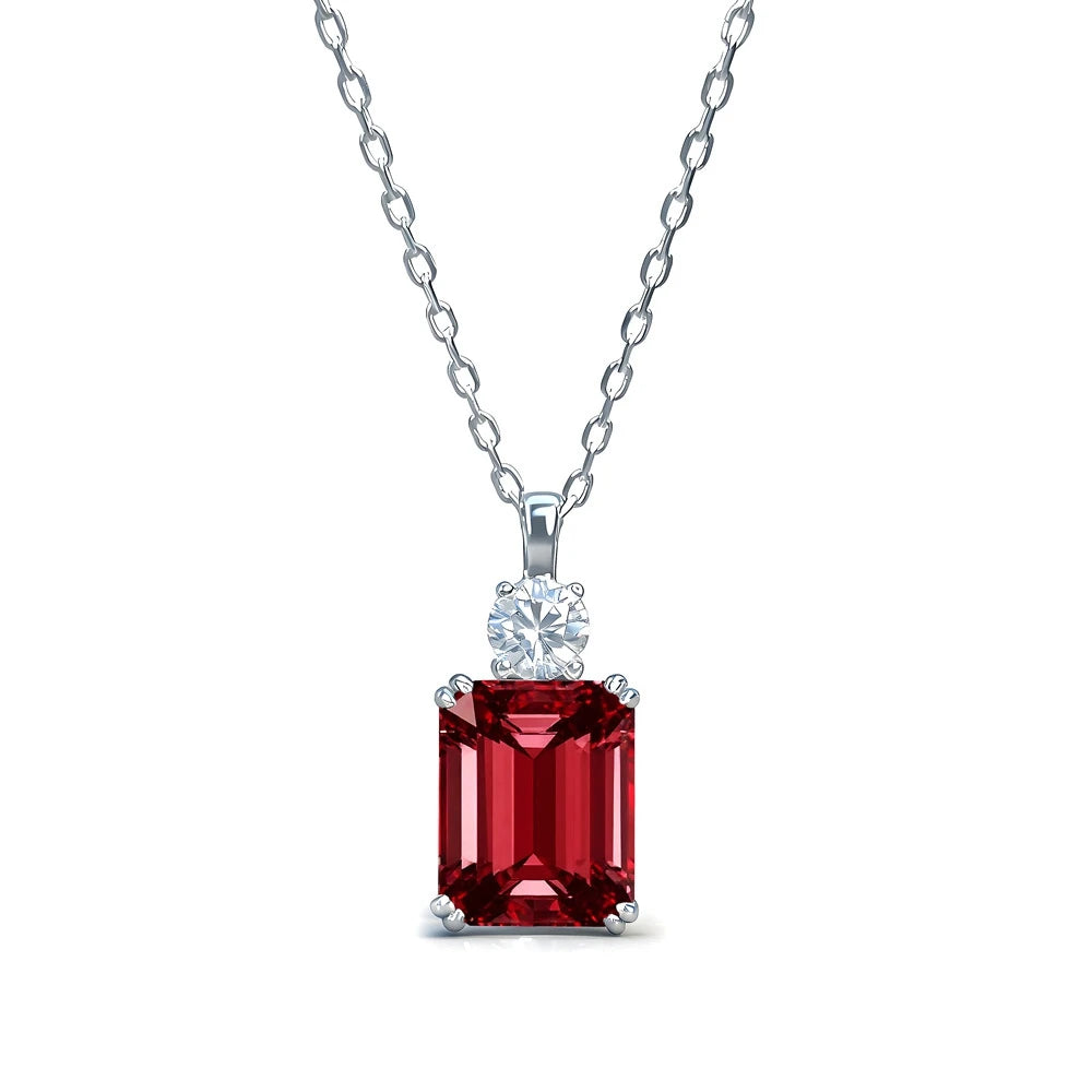 Wong Rain 925 Sterling Silver 8*10 MM Tanzanite Sapphire Ruby Citrine Emerald High Carbon Diamond Pendant Necklace Fine Jewelry