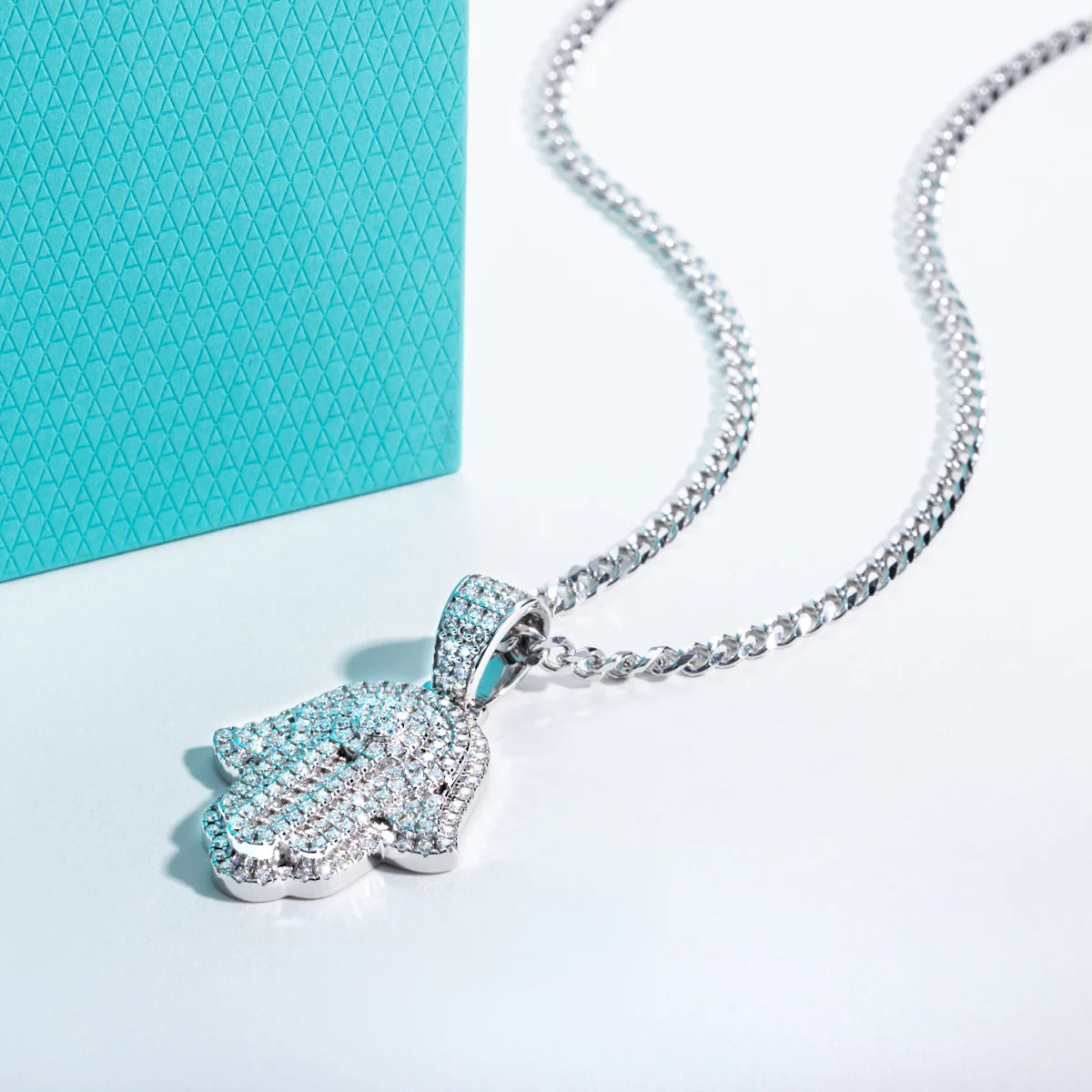 AnuJewel Moissanite Palm Pendant Layered Hip Hop Necklace 925 Sterling Silver New Age Key chain 60cm Heavy Metal Dope Jewelry