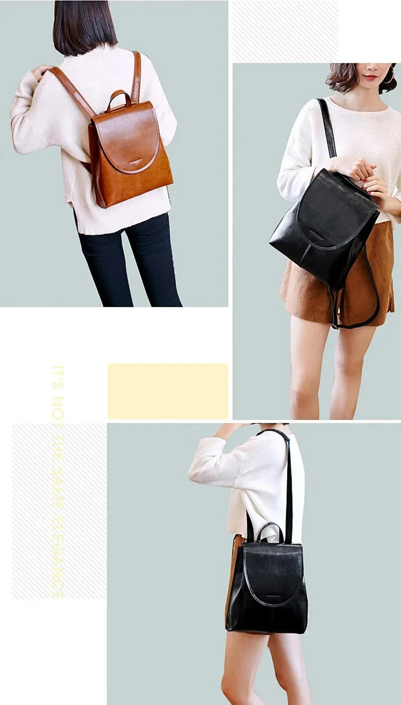 Women Backpack Shoulder Cross Body Bags Genuine Leather Female Fashion Retro Lady Oil Wax Cowhide Messenger Bag Backpacks