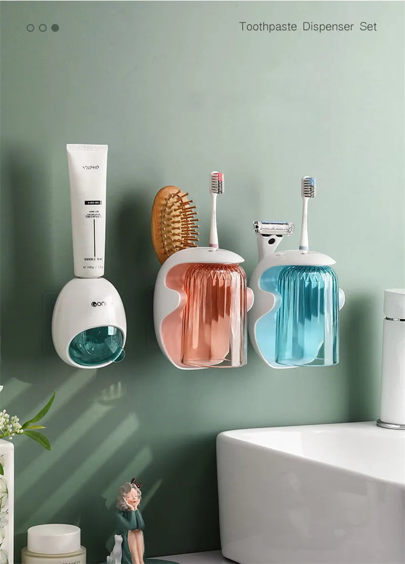 Cartoon Toothpaste Dispenser Automatic Toothpaste Squeezer New Wall-Mount Holder Toothbrush Rack Bathroom Washroom  Accessories