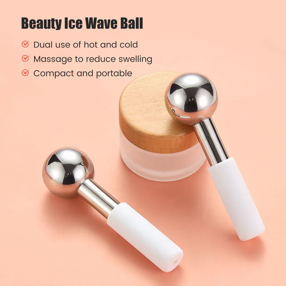 Stainless Steel Facial Ice Globes Hot Cold Facial Roller Skin Beauty Spa Cooling Globe Massage Ball Face Care Cryo Freeze Stick