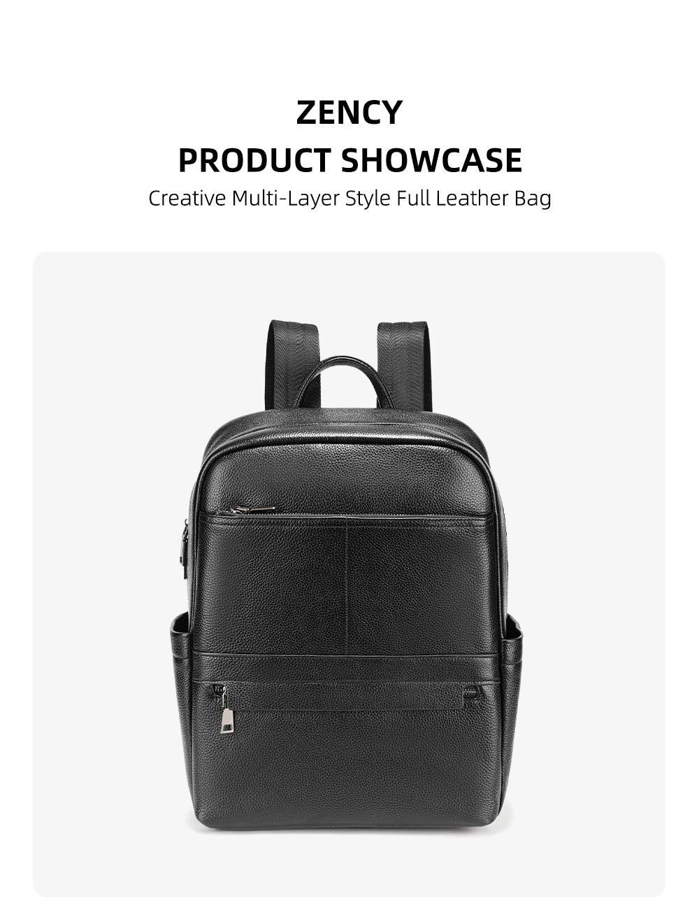 Zency Genuine Leather Backpack Bag Simple Casual Large Capacity Women's Knapsack Travel Outdoor Female Rucksack Unisex Mochilas