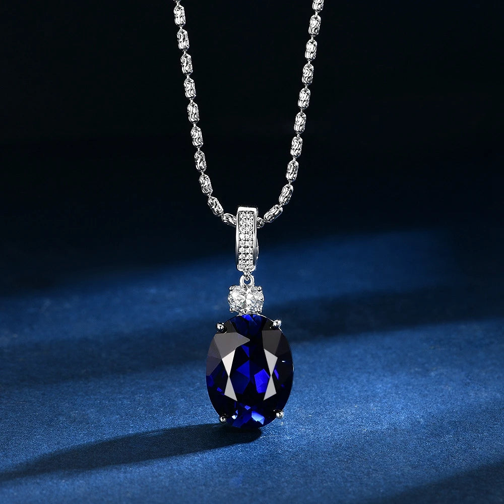 Wong Rain Classic 925 Sterling Silver Oval Cut Sapphire High Carbon Diamond Gems Pendant/Necklace/Earrings/Rings Jewelry Sets
