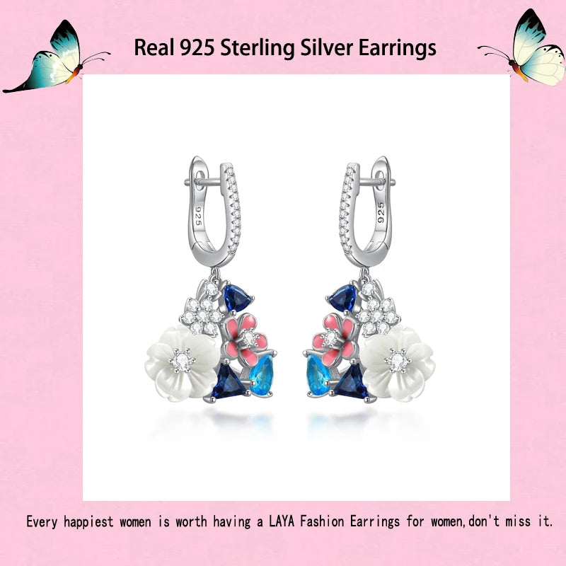 LAYA Earrings For Women White Shell Flower Shining Zircon Handmade Enamel Engagement Romantic Wedding Trendy Party Fine Jewelry