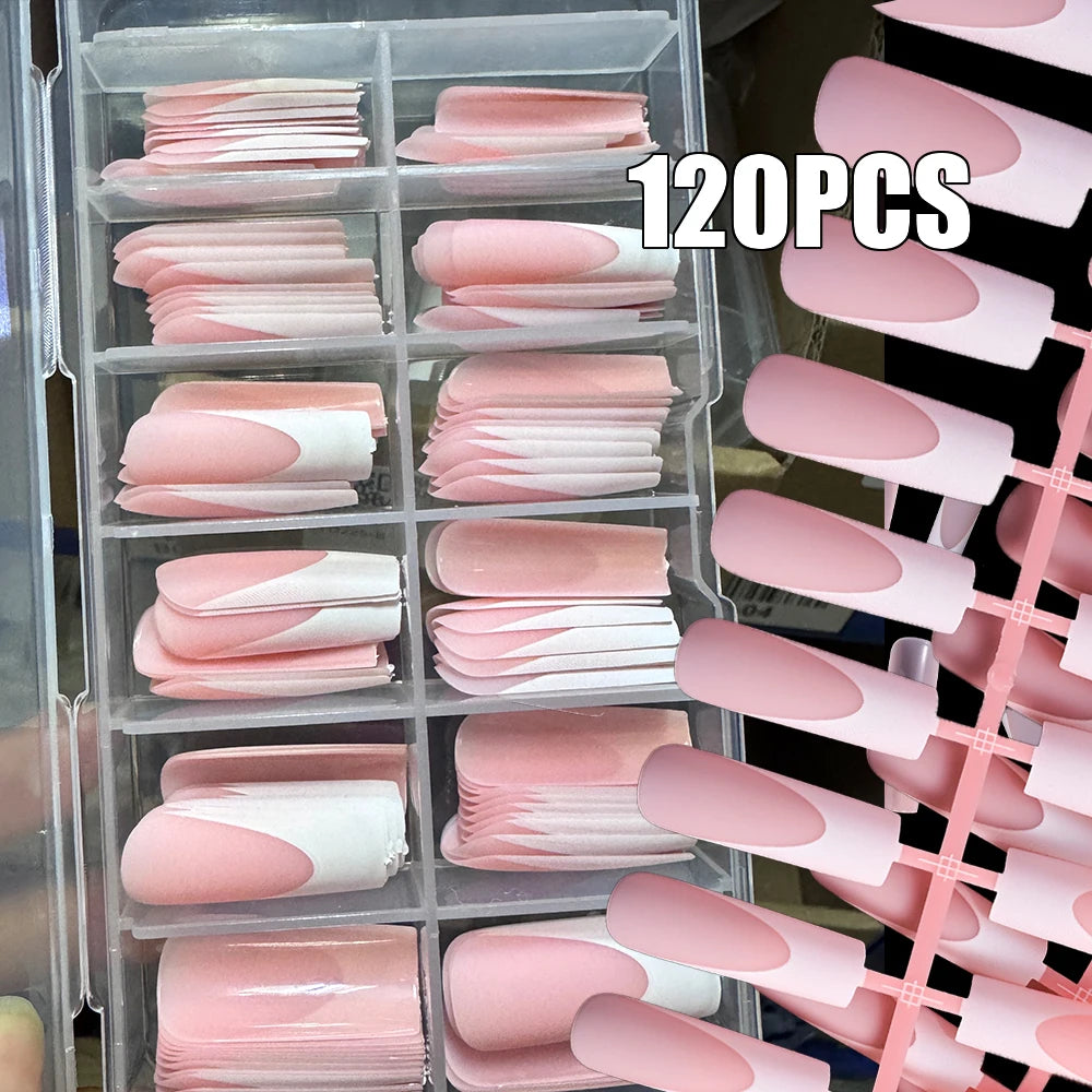 576pcs/box Colorful Long Coffin Fake Nails Glossy Soft Gel French Nail Tips Simple Press On Nail 24Grid Huge Capacity False Nail