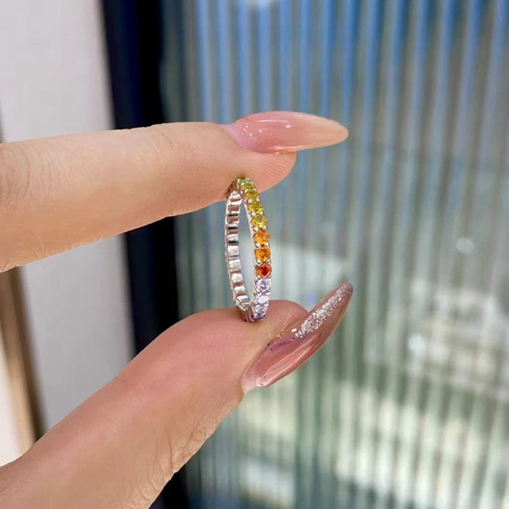 Wong Rain Solid 925 Sterling Silver Colorful  Lab Sapphire Gemstone Row Ring for Women Fine Jewelry Wedding Band Gifts Wholesale