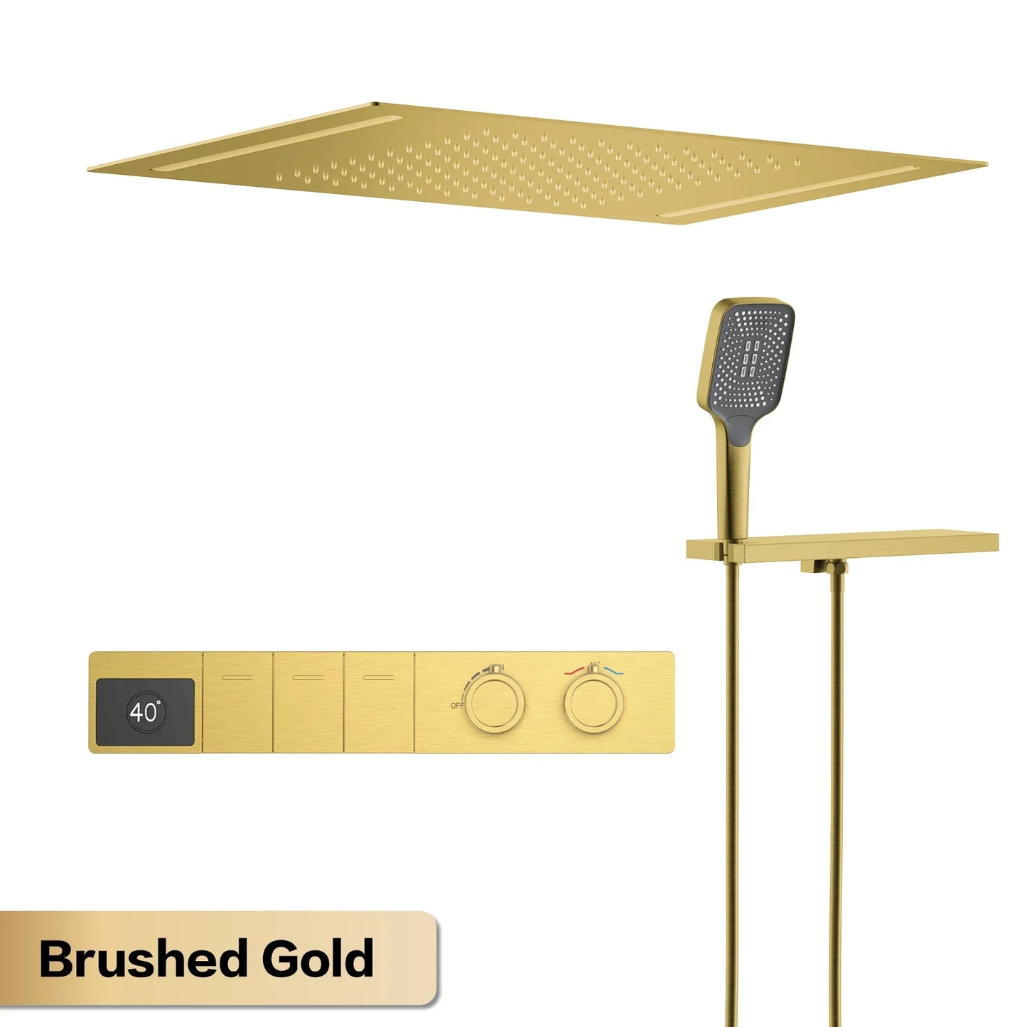 Luxury brass gun gray ceiling constant temperature shower system LED digital display hot and cold water embedded bathroom faucet