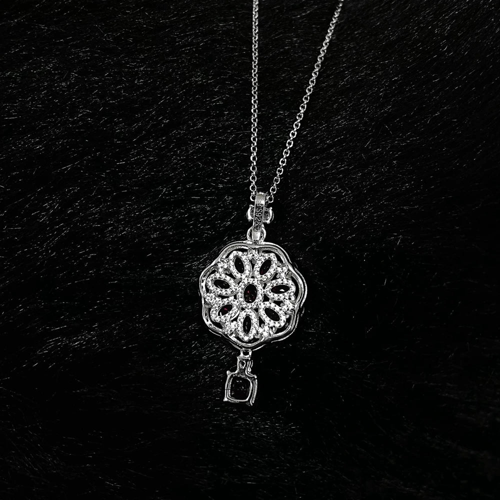 Wong Rain Solid 925 Sterling Silver 6*6MM Ruby White Sapphire Gemstone Flowers Pendant Necklace for Women Fine Jewelry Wholesale